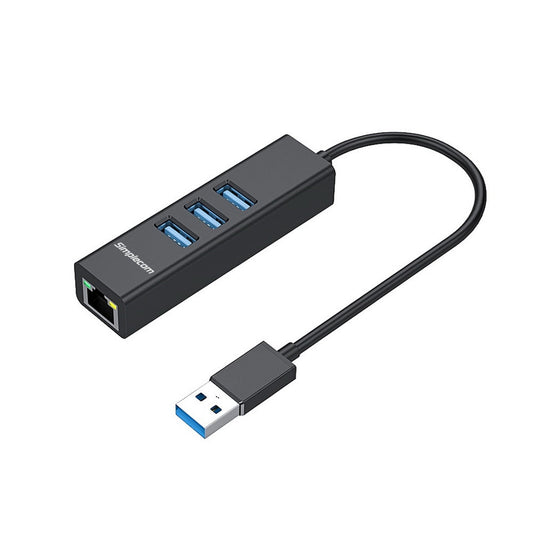 NNEDSZ CHN420 Aluminium 3 Port SuperSpeed USB HUB with Gigabit Ethernet Adapter Black-0