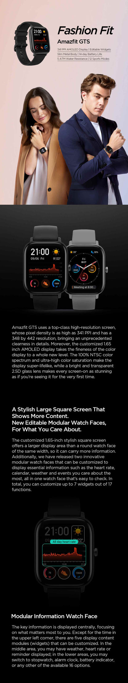 Smart Watch BT5.0 AMOLED Screen Heart Rate Sleep Wristband GPS+GLONASS 5ATM Waterproof Sport Smart Watch