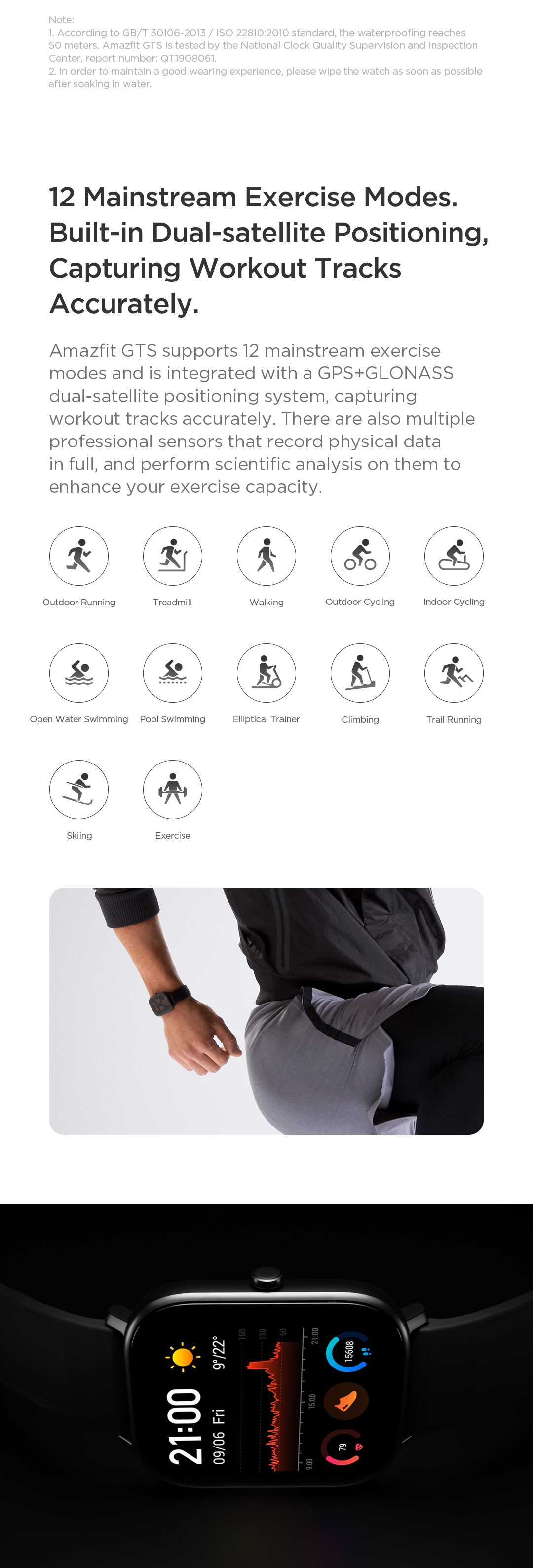 Smart Watch BT5.0 AMOLED Screen Heart Rate Sleep Wristband GPS+GLONASS 5ATM Waterproof Sport Smart Watch